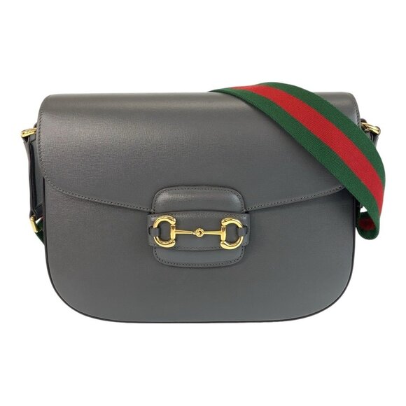 GUCCI Gray Leather Horsebit Shoulder Bag - Picture 1 of 10